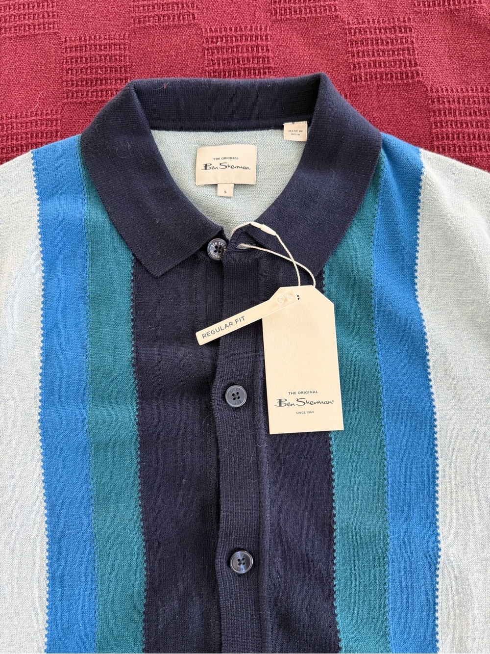 Ben Sherman Navy, Teal & Sky Blue Striped Polo Cardigan